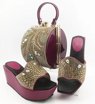 Elegant purple wedge pump shoes and purse bag set for evening party MD014 heel height 9cm
Elegant purple wedge pump shoes and purse bag set for evening party MD014 heel height 9cm