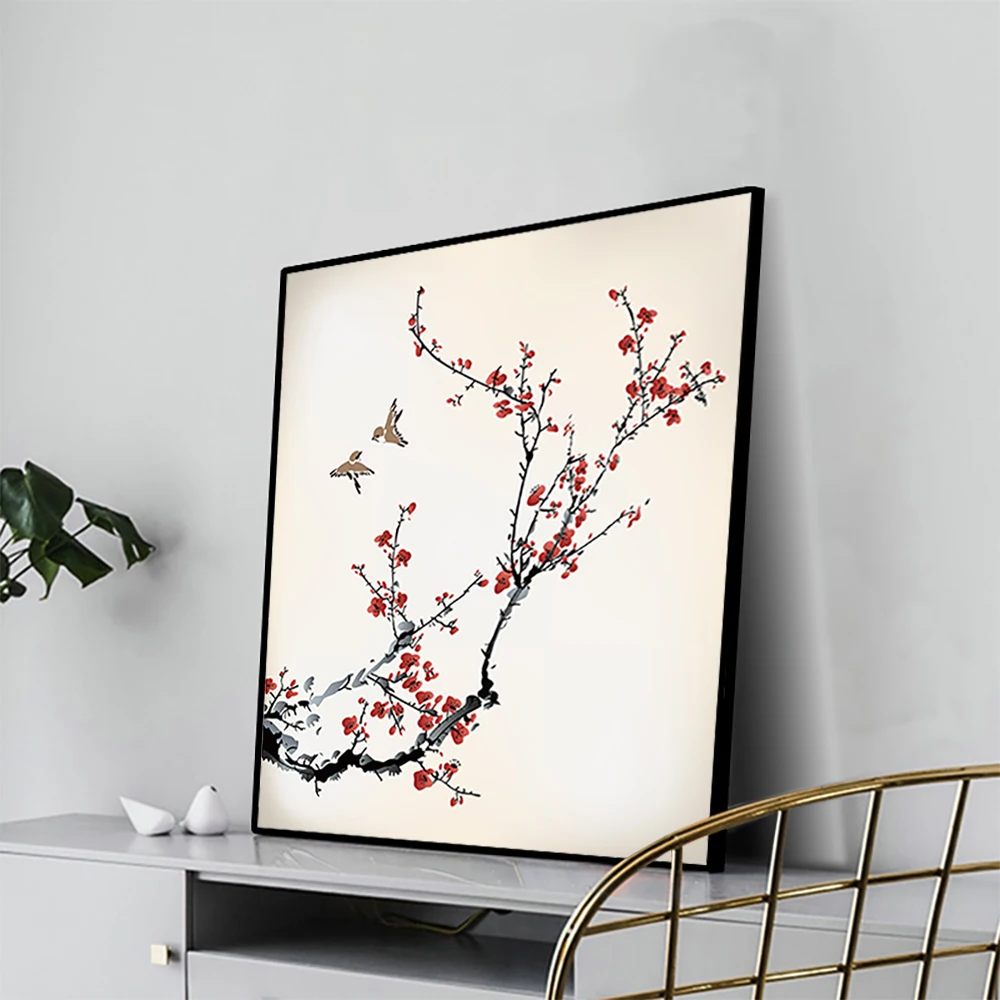 

Canvas Painting Plum blossoms and playful birds Ink style Creative Decor Picture Home Decoration For Hotel Bedroom Living room