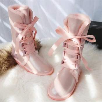 Sheepskin Leather Snow Boots Knee-High Genuine Australia G Boots Lace Wool Boot Sheep Fur Women Winter Warm Flat Shoes 
Sheepskin Leather Snow Boots Knee-High Genuine Australia G Boots Lace Wool Boot Sheep Fur Women Winter Warm Flat Shoes