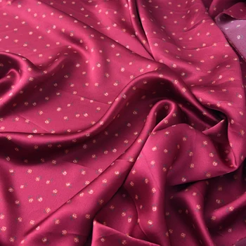 

140CM Wide 19MM Small Flowers Print 90% Silk 10% Lycra Stretch Rose Red Silk Satin Fabric for Dress Cheongsam Pant Shirt H584