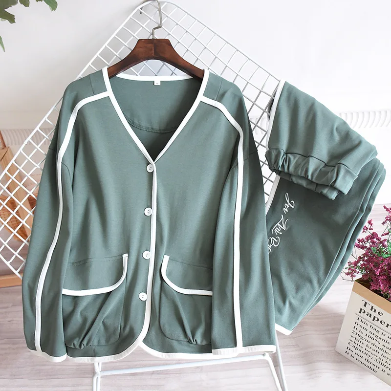 Spring And Autumn Knitted Cotton And Wool Women Pajamas Long Sleeve Solid Color Embroidered Pajamas Korean-style Large Size V-ne
Spring And Autumn Knitted Cotton And Wool Women Pajamas Long Sleeve Solid Color Embroidered Pajamas Korean-style Large Size V-ne