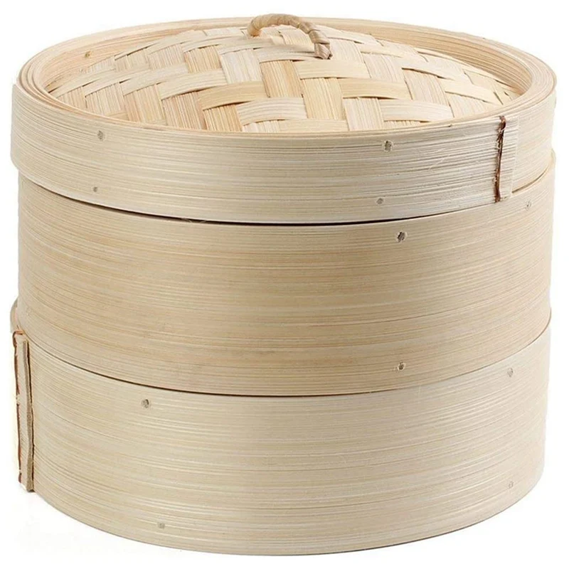 Bamboo Steamer 2 Tier 8 Inch Dim Sum Basket Rice Pasta Cooker Set with Lid By Steam for Vegetables | Дом и сад