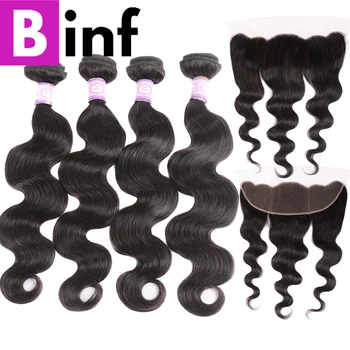 BINF Hair Peruvian Body Wave Hair 4 Bundles Hair With 13*4 Lace Frontal Closure Non Remy Human Hair weaves Natural Colour 1B
BINF Hair Peruvian Body Wave Hair 4 Bundles Hair With 13*4 Lace Frontal Closure Non Remy Human Hair weaves Natural Colour 1B