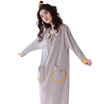 Women's long-sleeved nightdress pure cotton autumn princess style cute doll collar long style over the knee can be worn outside
Women's long-sleeved nightdress pure cotton autumn princess style cute doll collar long style over the knee can be worn outside