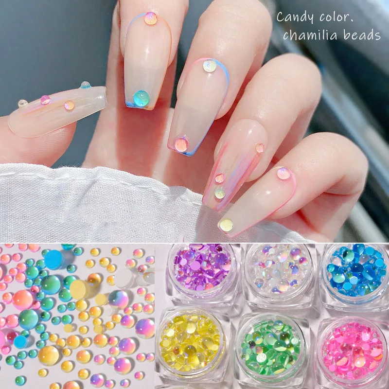 

3D Candy Colors Mixed Sizes Mermaid Round Glass Crystal Beads AB Nail Art Rhinestones DIY Flatback Acrylic Stones Decorations