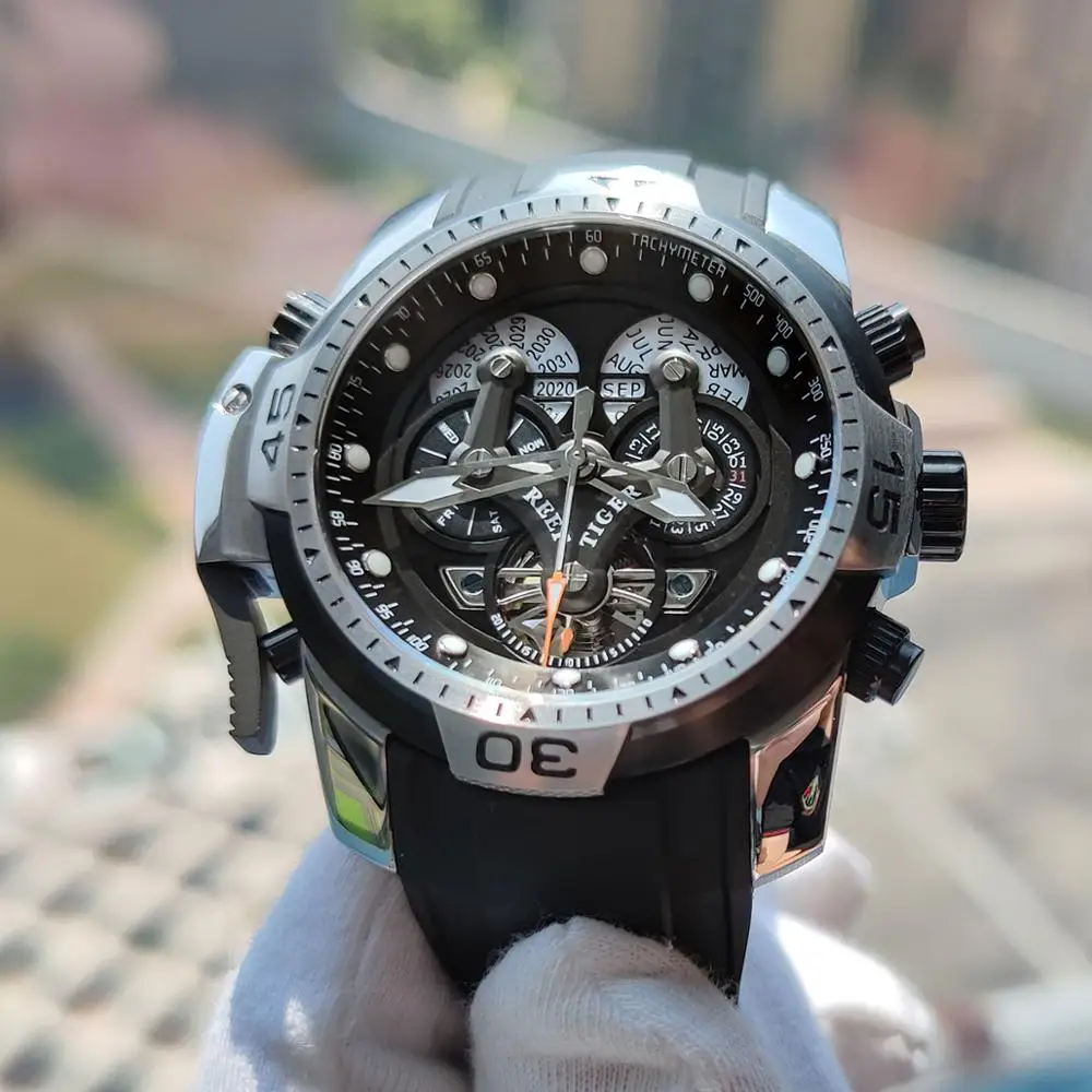 Reef Tiger/RT Sprot Watch with Perpetual Calendar Date Day Steel Case Brown Leather Strap Mechanical Men's Watches RGA3503
Reef Tiger/RT Sprot Watch with Perpetual Calendar Date Day Steel Case Brown Leather Strap Mechanical Men's Watches RGA3503