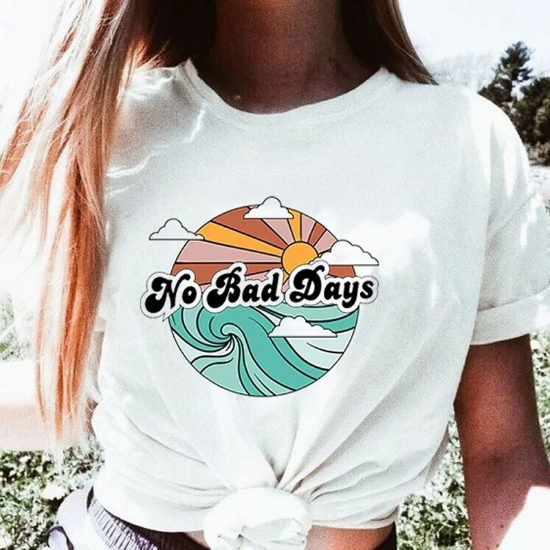 Funny Tees Beach Style Vocation No Bad Days Women's Clothing Rainbow Printing Loose Short-Sleeve Round Collar T-shirt
Funny Tees Beach Style Vocation No Bad Days Women's Clothing Rainbow Printing Loose Short-Sleeve Round Collar T-shirt