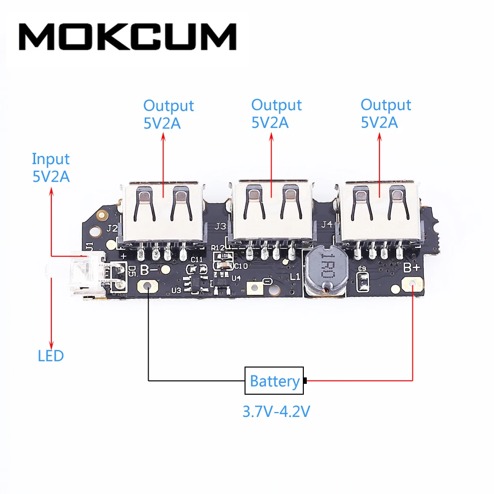 Automatic Control Lithium Battery Charging Board 3.7V to 5V 2.1A 3USB Charger Module DIY Charger Brand
Automatic Control Lithium Battery Charging Board 3.7V to 5V 2.1A 3USB Charger Module DIY Charger Brand