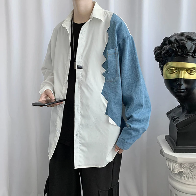 Blue White Men's Shirt Long Sleeve Large Size Casual Shirts Men Baggy Vintage Clothes Male Korean Streetwear Blouse Button 2020 
Blue White Men's Shirt Long Sleeve Large Size Casual Shirts Men Baggy Vintage Clothes Male Korean Streetwear Blouse Button 2020