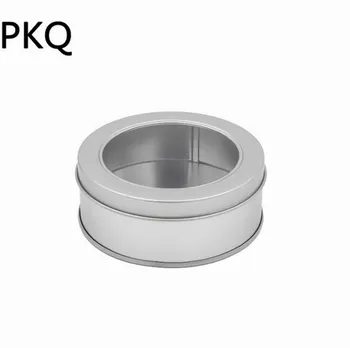 30PCS 9x3.5cm Round Iron Jar Silver Storage Box with window Refillable Containers Travel Portable Tin Packing Box