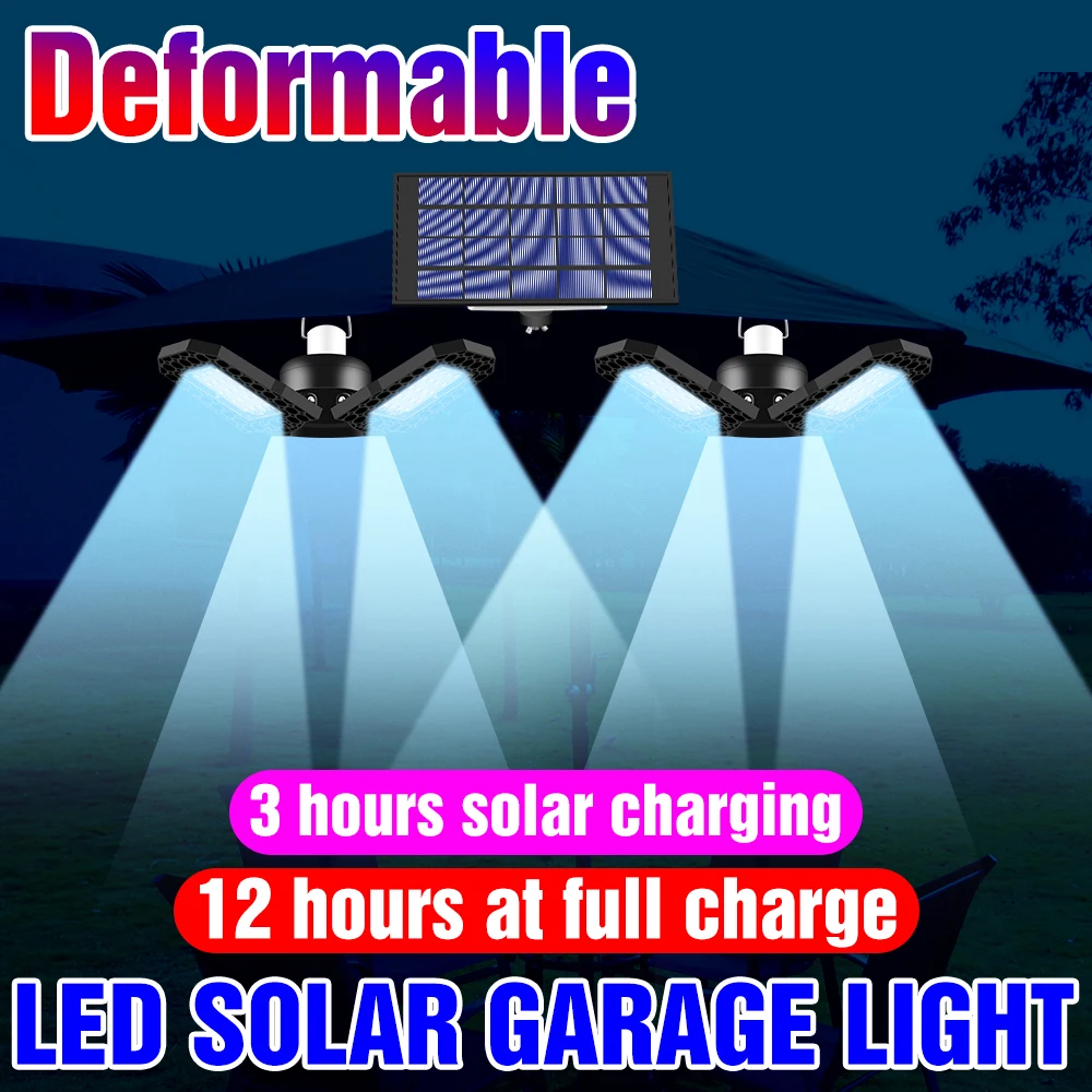 

Solar LED Lamp Bulb 60W 80W Deformation Garage Light Outdoor Waterproof Solar Pendant Light LED Courtyard Yard Emergency Lampy