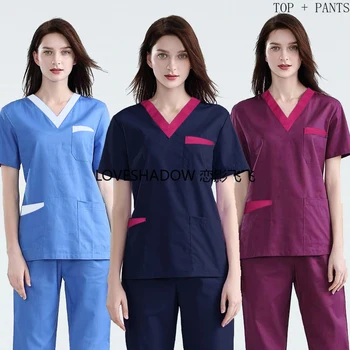 Woemn Scrub Set Cotton Uniforms Color Blocking Short Sleeve Scrub Top V Neck Vet Dentist Workwear Clothes Big Pockets Costume
Woemn Scrub Set Cotton Uniforms Color Blocking Short Sleeve Scrub Top V Neck Vet Dentist Workwear Clothes Big Pockets Costume