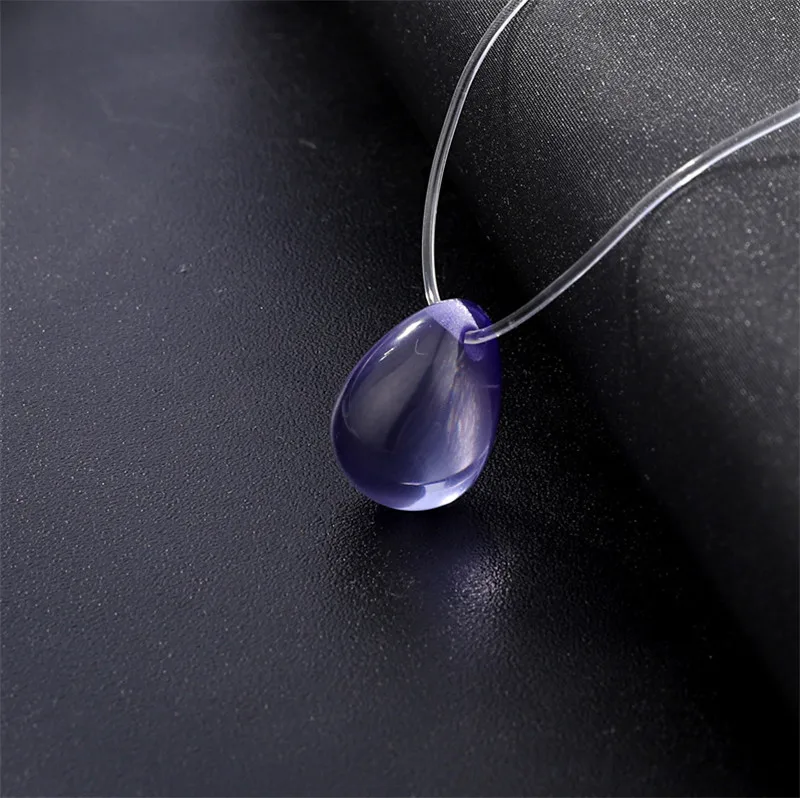 Mermaid Tear Necklaces Water Drop Crystal Choker Necklaces Transparent Fishing Line Invisible Chain Necklaces Collier Wholesale (5)
