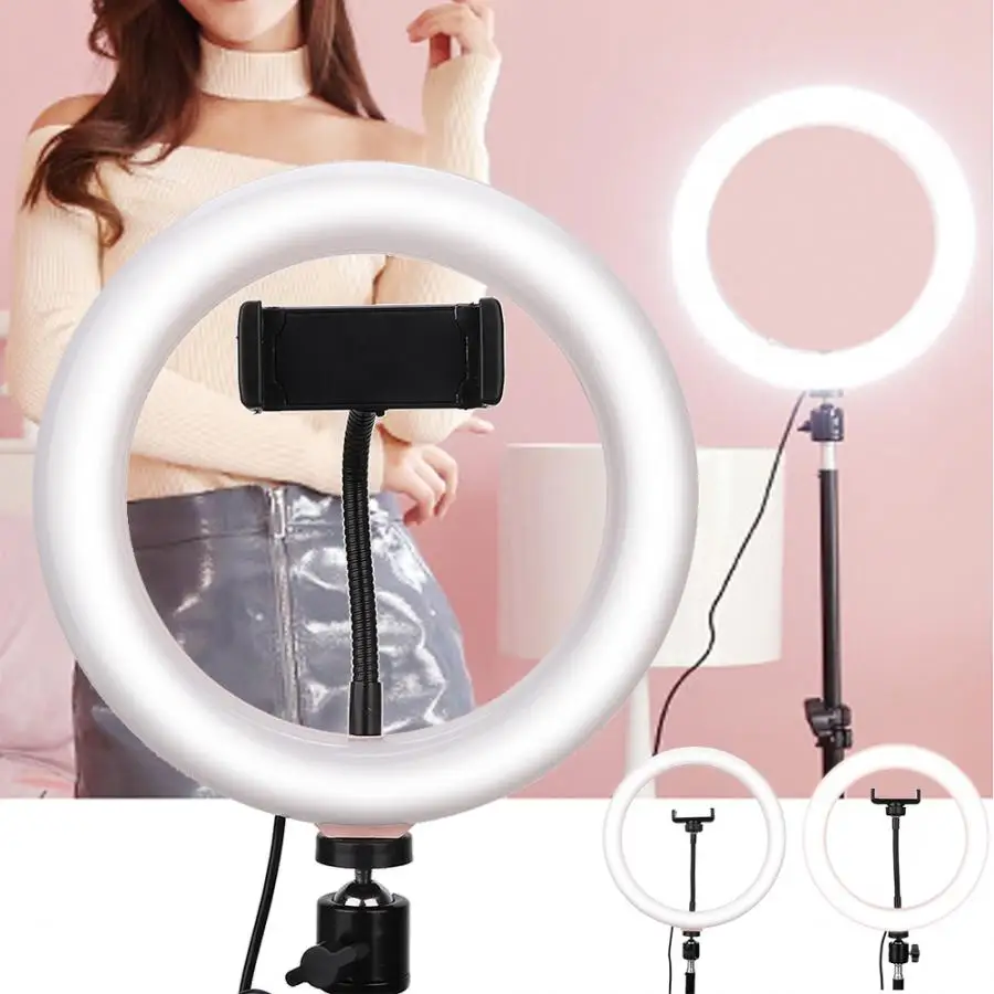 Photography LED Selfie Ring Light three- Stepless Lighting Dimmable For Makeup Video Live Studio Live Streaming Ring Light
Photography LED Selfie Ring Light three- Stepless Lighting Dimmable For Makeup Video Live Studio Live Streaming Ring Light