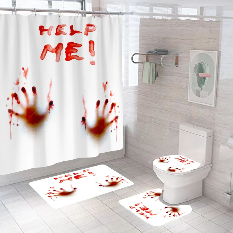 Modern Halloween Red Blood Hand Bath Shower Curtain Horror Bathroom Curtains Antiskip U Shape Carpet Mat For Home Decoration
Modern Halloween Red Blood Hand Bath Shower Curtain Horror Bathroom Curtains Antiskip U Shape Carpet Mat For Home Decoration
