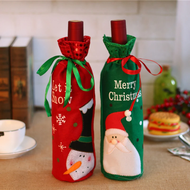 

Cartoon Santa Claus Snowman Pattern Wine Bottle Covers For Merry Christmas Festival Home Decoration Diy Xams Dinner Ornament