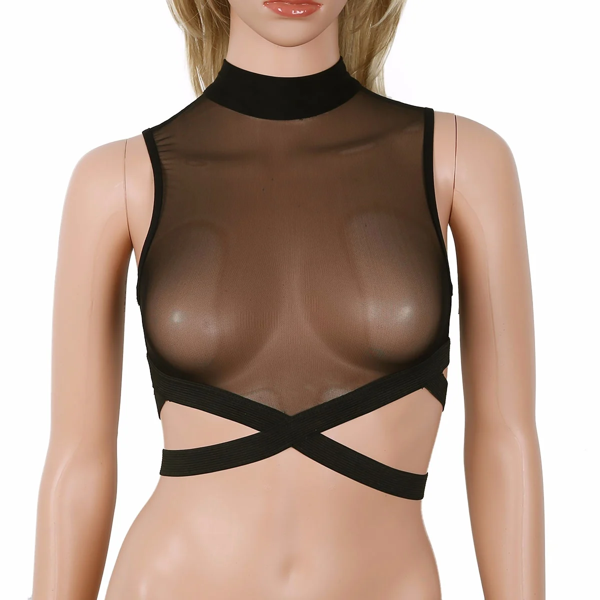 Women Bra Top Sexy Lingerie Porno Underwear Sleeveless High Neck Sheer Mesh Transparent Elastic Strap Cross Crop Tops
Women Bra Top Sexy Lingerie Porno Underwear Sleeveless High Neck Sheer Mesh Transparent Elastic Strap Cross Crop Tops