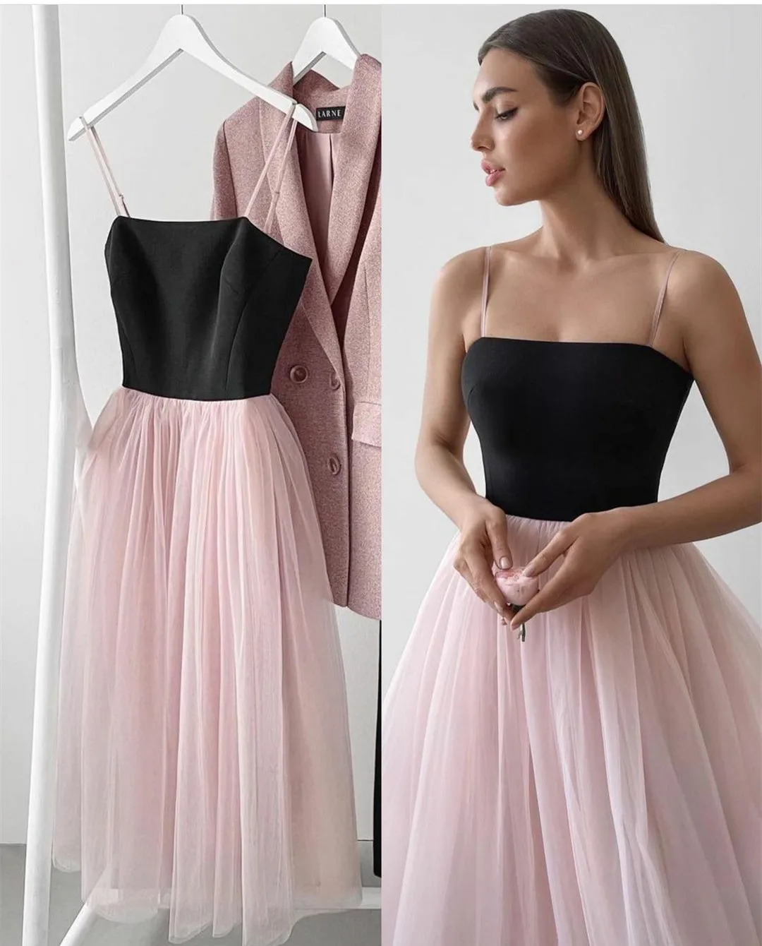 Vintage Short Muslim Evening Dresses فساتين السهرة A-Line Black&Pink Spaghetti Tea Length Robe de soirée for Women
Vintage Short Muslim Evening Dresses فساتين السهرة A-Line Black&Pink Spaghetti Tea Length Robe de soirée for Women