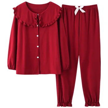 Autumn New Cotton Pajamas Set Sweet Pyjamas Women Sleepwear Loose Pijama Mujer Sleep Home Wear Women Plus size Casual Nightwear 
Autumn New Cotton Pajamas Set Sweet Pyjamas Women Sleepwear Loose Pijama Mujer Sleep Home Wear Women Plus size Casual Nightwear