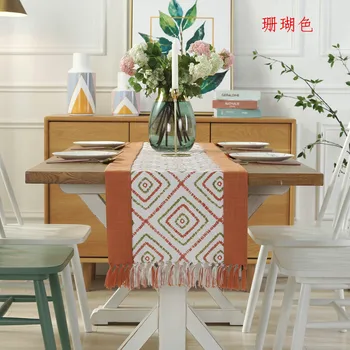 

Modern simple geometric dining table runner fringed bed runner cotton linen checkered table runner tablecloth