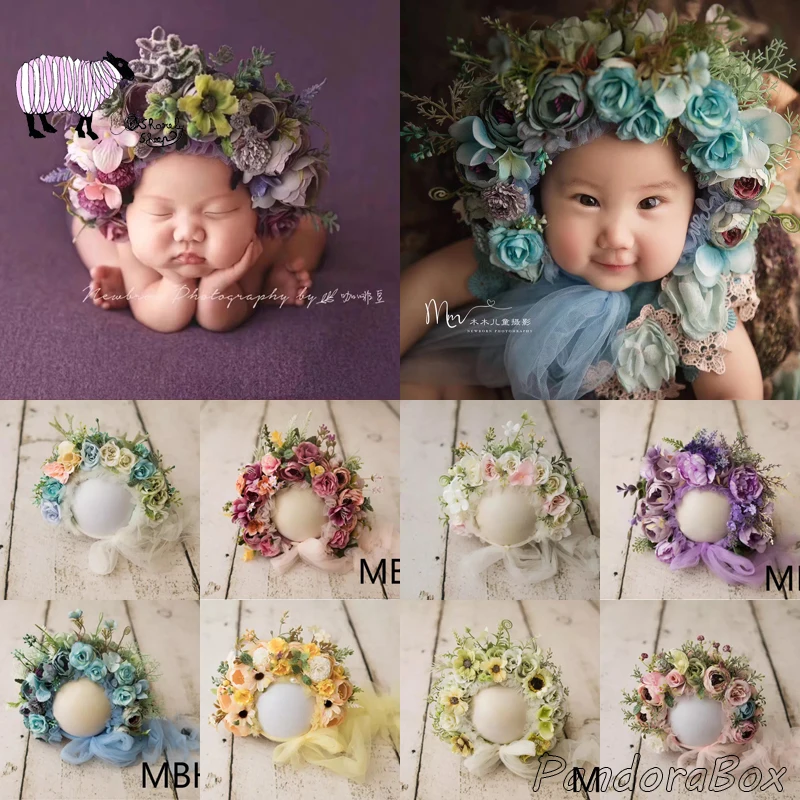 

Newborn Baby Floral Hat Photography Props Infant Girl Simulations Flower Bonnet fotografia Accessories 1Years Photo Shoot Prop
