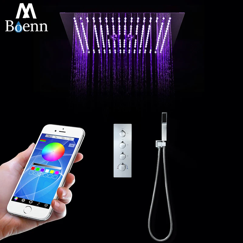 

Bathroom LED Shower Head Rainfall Spa Shower Set Big Water Flow Showers Faucet Mixer Massage Jets Shower System Thermostatic