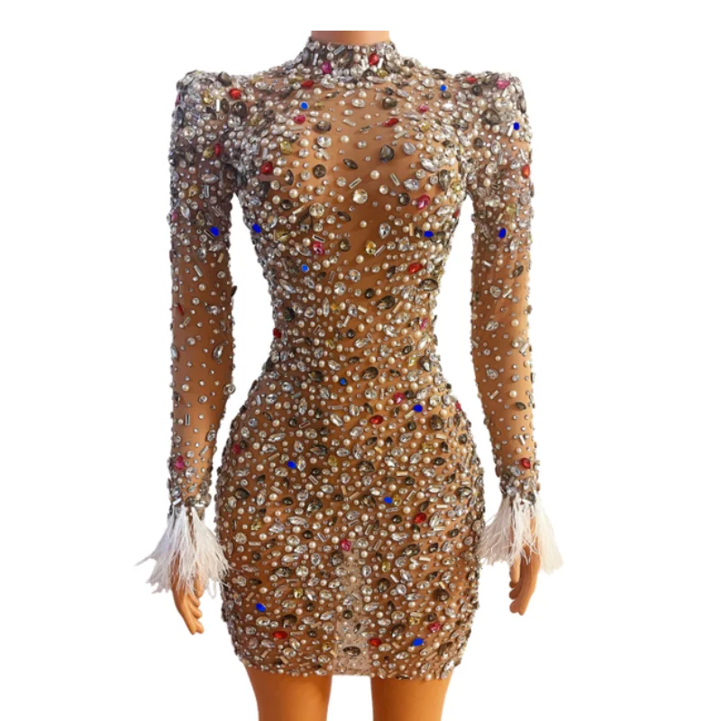 Sparkly Colorful Rhinestones Transparent Dress Prom Evening Sexy See Through Multicolor Crystals Costume Birthday Fether Sleeves
Sparkly Colorful Rhinestones Transparent Dress Prom Evening Sexy See Through Multicolor Crystals Costume Birthday Fether Sleeves