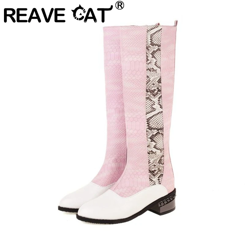 REAVE CAT Woman's Knee High Boots Round Toe Low Heels Pull On Snakeskin Zipper Patchwork Large Size 34-48 Black Brown
REAVE CAT Woman's Knee High Boots Round Toe Low Heels Pull On Snakeskin Zipper Patchwork Large Size 34-48 Black Brown