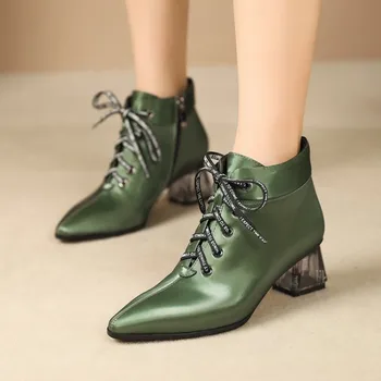 PXELENA Designer Elegant Women Real Cow Leather Ankle Boots Pointed Toe Letter Print Lace Up Strange Crystal Heel Shoes 34-42
PXELENA Designer Elegant Women Real Cow Leather Ankle Boots Pointed Toe Letter Print Lace Up Strange Crystal Heel Shoes 34-42