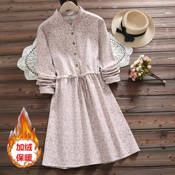 2018 Winter Hipster Pastoral Style Stand Collar Small Floral Brushed And Thick Long Sleeve Slimming Dress Women's 90500 
2018 Winter Hipster Pastoral Style Stand Collar Small Floral Brushed And Thick Long Sleeve Slimming Dress Women's 90500