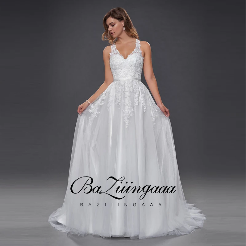BAZIIINGAAA Simple Fabric for Wedding Dress Lace V-neck Sleeveless 50cm Tail Design Appliques Plus Size Bridal Wedding Dress
BAZIIINGAAA Simple Fabric for Wedding Dress Lace V-neck Sleeveless 50cm Tail Design Appliques Plus Size Bridal Wedding Dress