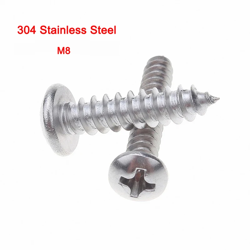 

3Pcs 304 Stainless Steel GB/T845 Pan Head Phillips Self Tapping Screws Sheet Metal Screws M8 Length 16mm-100mm