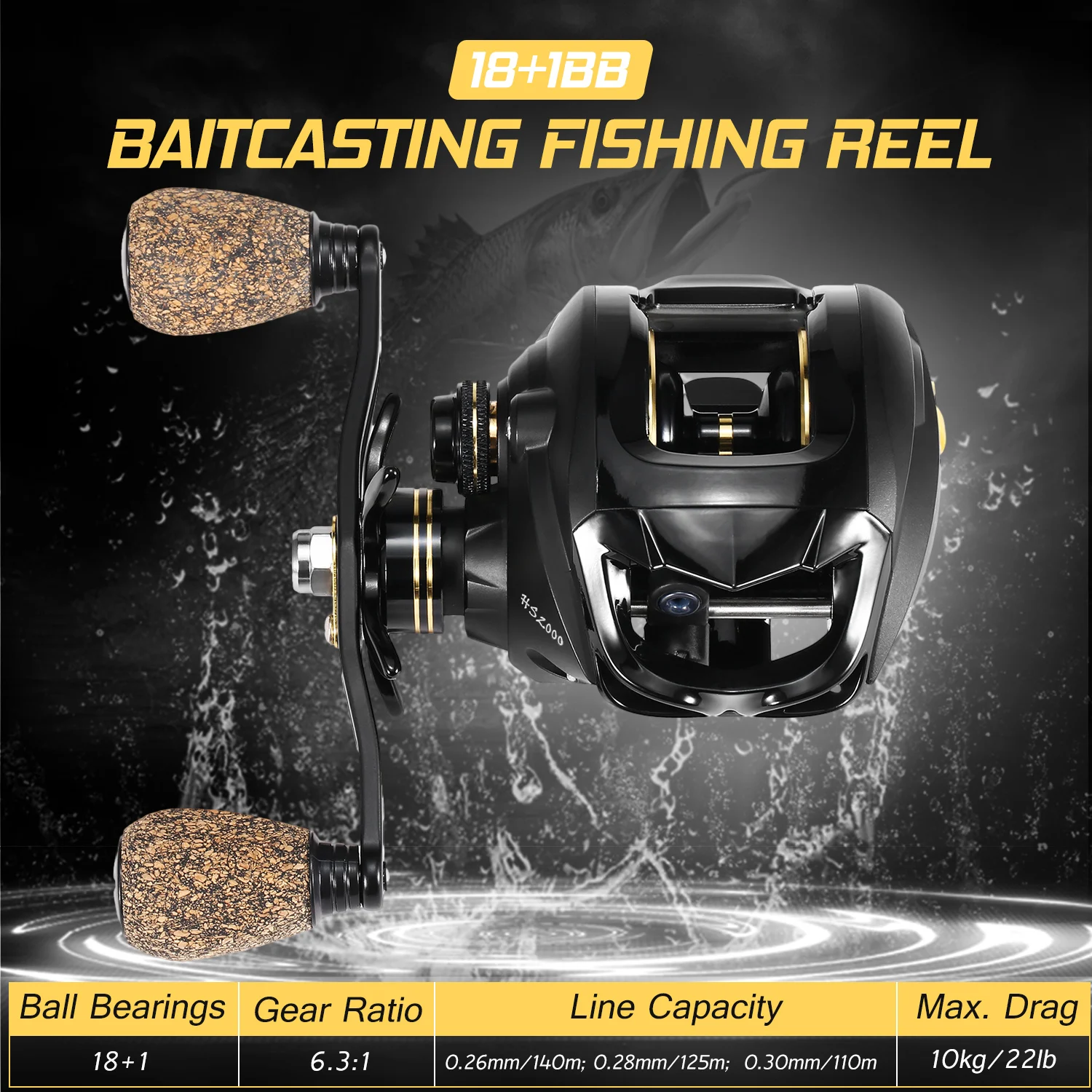 18+1 Ball Bearings Baitcasting Fishing Reel with Deep Shallow Spools 6.3:1 Gear Ratio Poweful Fishing Bait Casting Reel
18+1 Ball Bearings Baitcasting Fishing Reel with Deep Shallow Spools 6.3:1 Gear Ratio Poweful Fishing Bait Casting Reel
