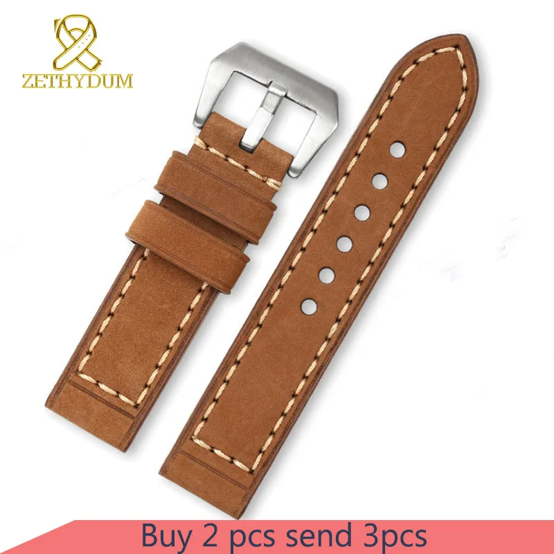 

Retro Genuine leather bracelet 22mm 24mm 26mm watch strap mens watchband brown wristwatches band Nubuck watchbands wristband