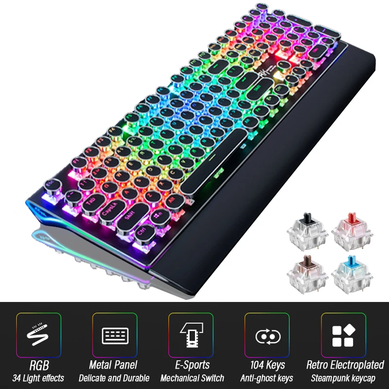 Wired Retro Punk Mechanical Keyboard English Layout 108-Keys Backlit Anti-Ghosting Gaming Keyboard Blue/Black/Tawny/Red Switch
Wired Retro Punk Mechanical Keyboard English Layout 108-Keys Backlit Anti-Ghosting Gaming Keyboard Blue/Black/Tawny/Red Switch