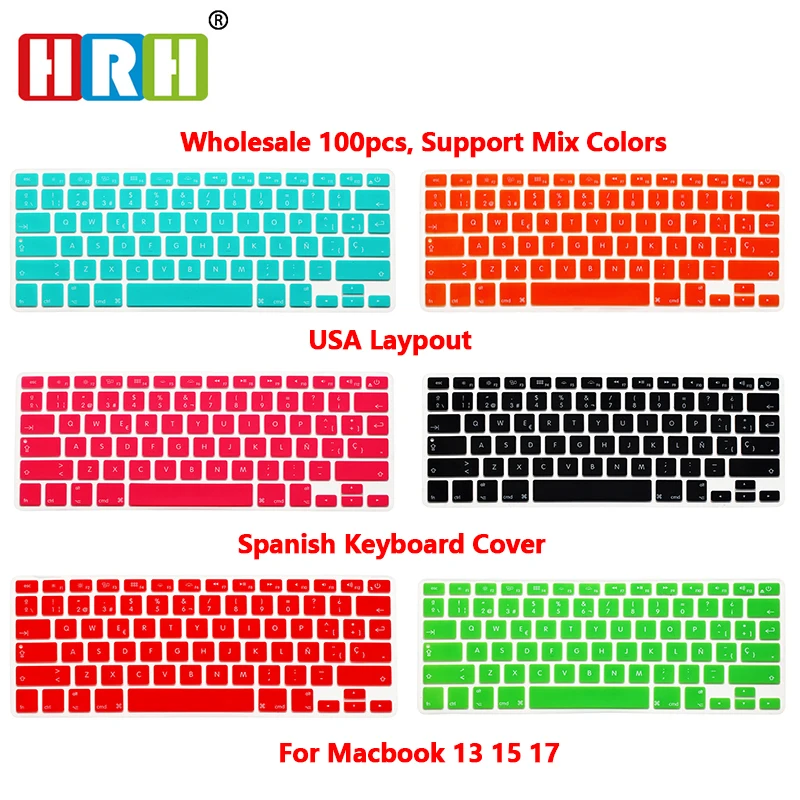 HRH 100X Spanish Silicone Keyboard Cover Skin Cover Protective Film Protector For MacBook Pro Air Retina 13 15 17 US Version
HRH 100X Spanish Silicone Keyboard Cover Skin Cover Protective Film Protector For MacBook Pro Air Retina 13 15 17 US Version