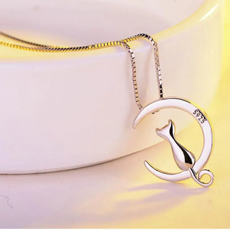 Silver Color Simple Cute Pet Cat Moon Jewelry Set - PeticaDeals