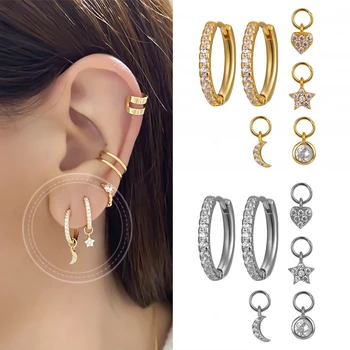 925 Sterling Silver Earrings for Women Minimalist two Hoop Earrings+ moon/star/cross/bead Circle Earrings For Women Gift
925 Sterling Silver Earrings for Women Minimalist two Hoop Earrings+ moon/star/cross/bead Circle Earrings For Women Gift