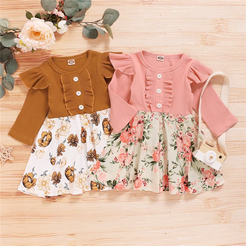 Infant Patchwork Dress Toddler Long Sleeve Round Neck Decorative Button Ribbed Dress Ruffle Floral Clothes 6M-4Y
Infant Patchwork Dress Toddler Long Sleeve Round Neck Decorative Button Ribbed Dress Ruffle Floral Clothes 6M-4Y