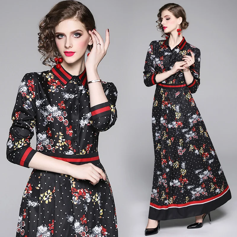 New 2019 Designer Runway Dress Long Sleeve Maxi Dress Women's Turn Down Collar Hit Color Rose Floral Print Vintage Long Dress
New 2019 Designer Runway Dress Long Sleeve Maxi Dress Women's Turn Down Collar Hit Color Rose Floral Print Vintage Long Dress