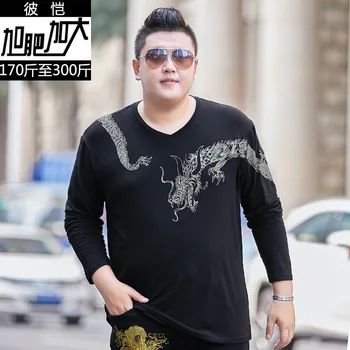 Autumn Men Plus Fat Plus Size Youth Trend V Collar Long Sleeve Dragon Printing T Shirt Fat Loose T 
Autumn Men Plus Fat Plus Size Youth Trend V Collar Long Sleeve Dragon Printing T Shirt Fat Loose T