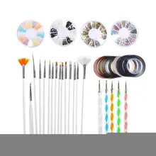 34 pièces outil de pointage ongles ensemble UV Gel dégradé dessin brosse Liner brosse peinture stylo ongles brosse poudre poussière propre stylo strass(China)