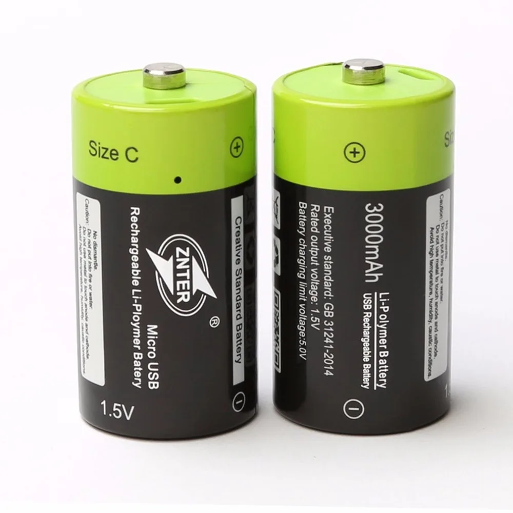 ZNTER 2pcs C Size 1.5V 3000mAh Rechargeable Lithium Polymer Battery Charged by Micro USB Cable
ZNTER 2pcs C Size 1.5V 3000mAh Rechargeable Lithium Polymer Battery Charged by Micro USB Cable