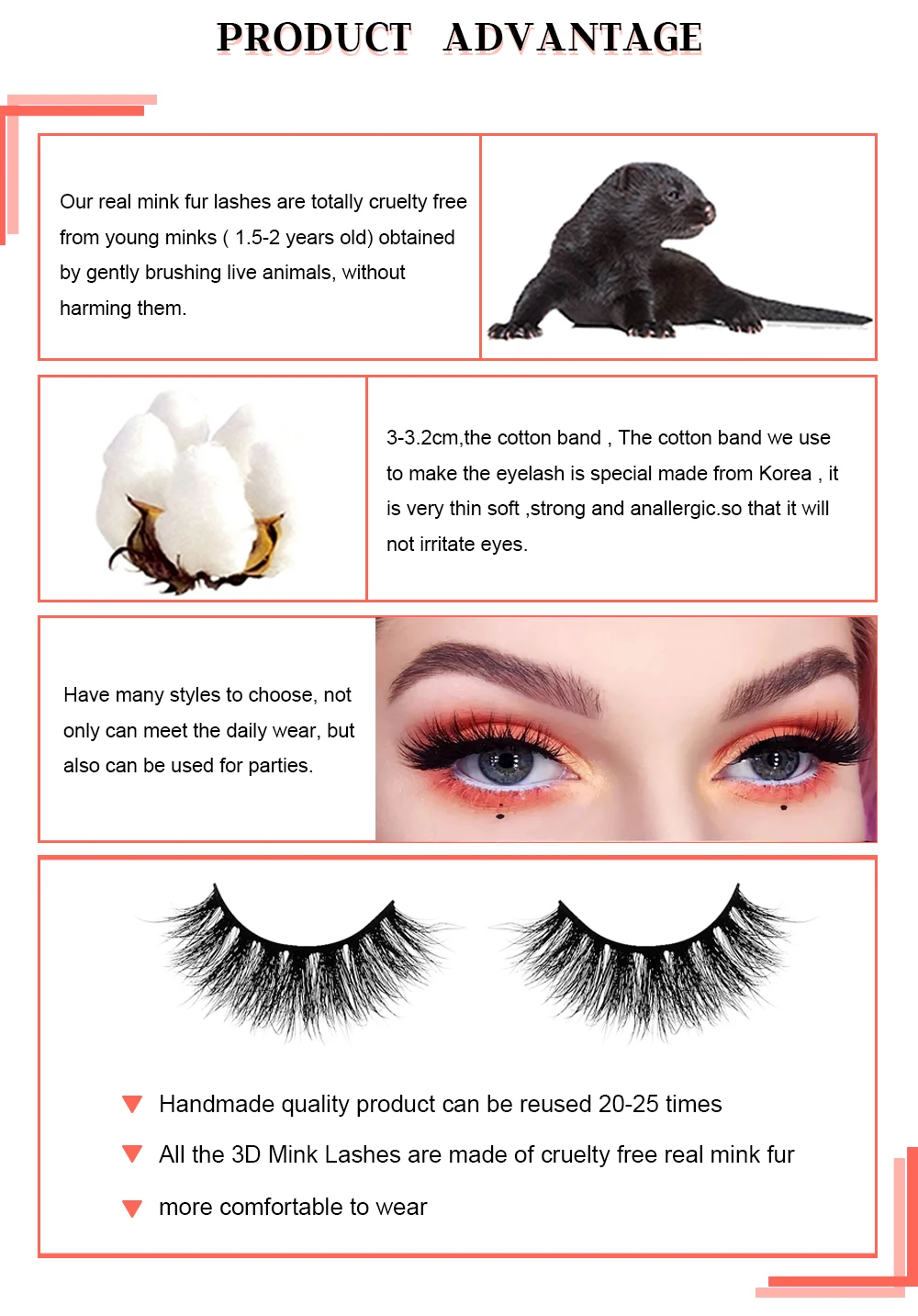 Description Picture 3 of itemWholesale Eyelashes 10/20/50/100pcs 3D Mink Lashes Natural Soft False Eyelash Extension In Bulk Makeup Lashes Free Customize