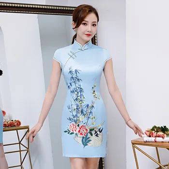 FZSLCYIYI Sexy Slim Summer Ladies Short Cheongsam Chinese Style Dress Rayon Print Flower Brid Stage Show Qipao
FZSLCYIYI Sexy Slim Summer Ladies Short Cheongsam Chinese Style Dress Rayon Print Flower Brid Stage Show Qipao