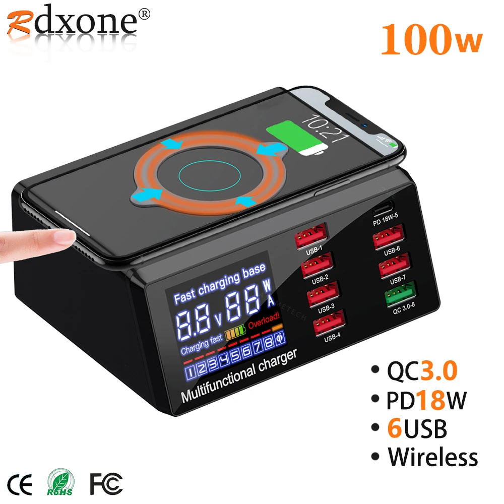 100W Multi USB Charger Quick Charge For Xiaomi Samsung PD Fast Charger Charging Station USB Adapter Wireless Chargers For iPhone
100W Multi USB Charger Quick Charge For Xiaomi Samsung PD Fast Charger Charging Station USB Adapter Wireless Chargers For iPhone