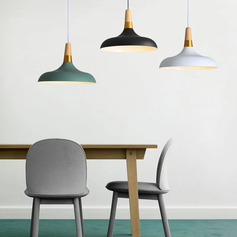 

Modern Nordic Pendant Lights Aluminum Lampshade Wood Decor Hanging Lamp for Dining Room Kitchen Lighting Fixtures