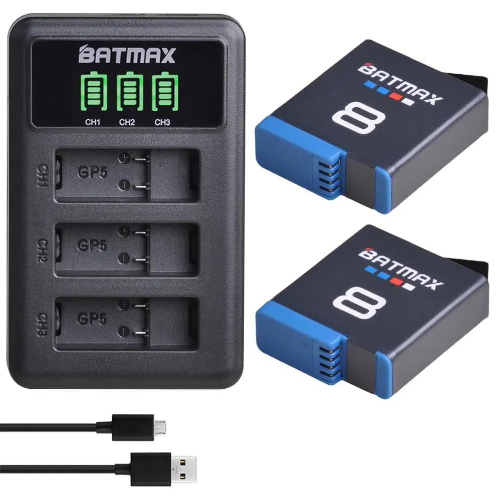 

Batmax for GoPro 8 battery 1680mAh +LED USB 3 Slots Charger with Type C port for Gopro hero 8 hero 7 hero 6 5 Action Camera