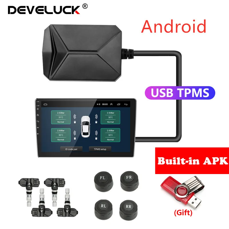 USB Android TPMS Tire Pressure Monitoring System 5V Internal External For Android Car Radio Navigation Display TPMS Alarm System
USB Android TPMS Tire Pressure Monitoring System 5V Internal External For Android Car Radio Navigation Display TPMS Alarm System