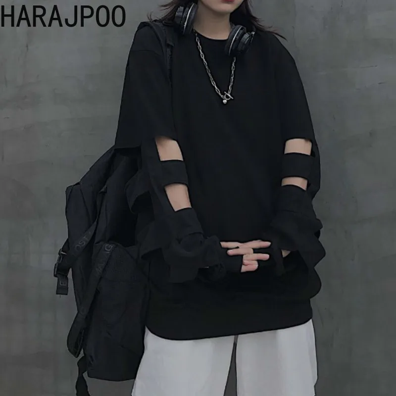 Женская рубашка HARAJPOO весенне-осенняя Корейская уличная черная Готическая в